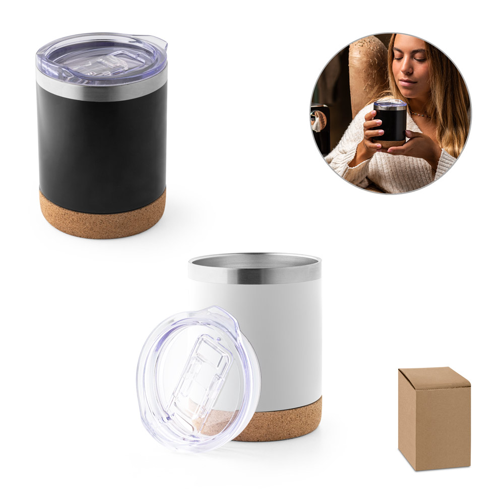 Taza de viaje hecha de acero inoxidable con una base de corcho - Morata de Jalón