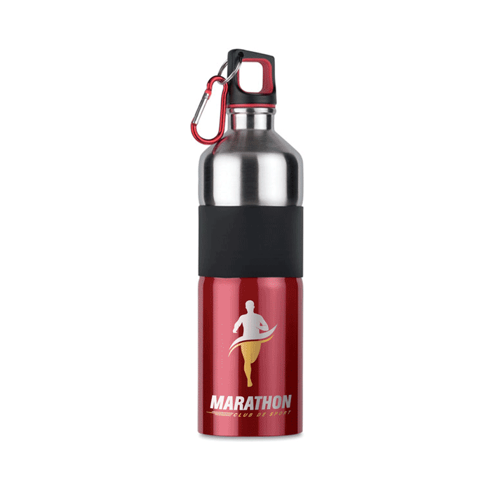 Botella de Agua de Acero Inoxidable Bicolor con Gancho Mosquetón y Agarre de Goma - Lanaja
