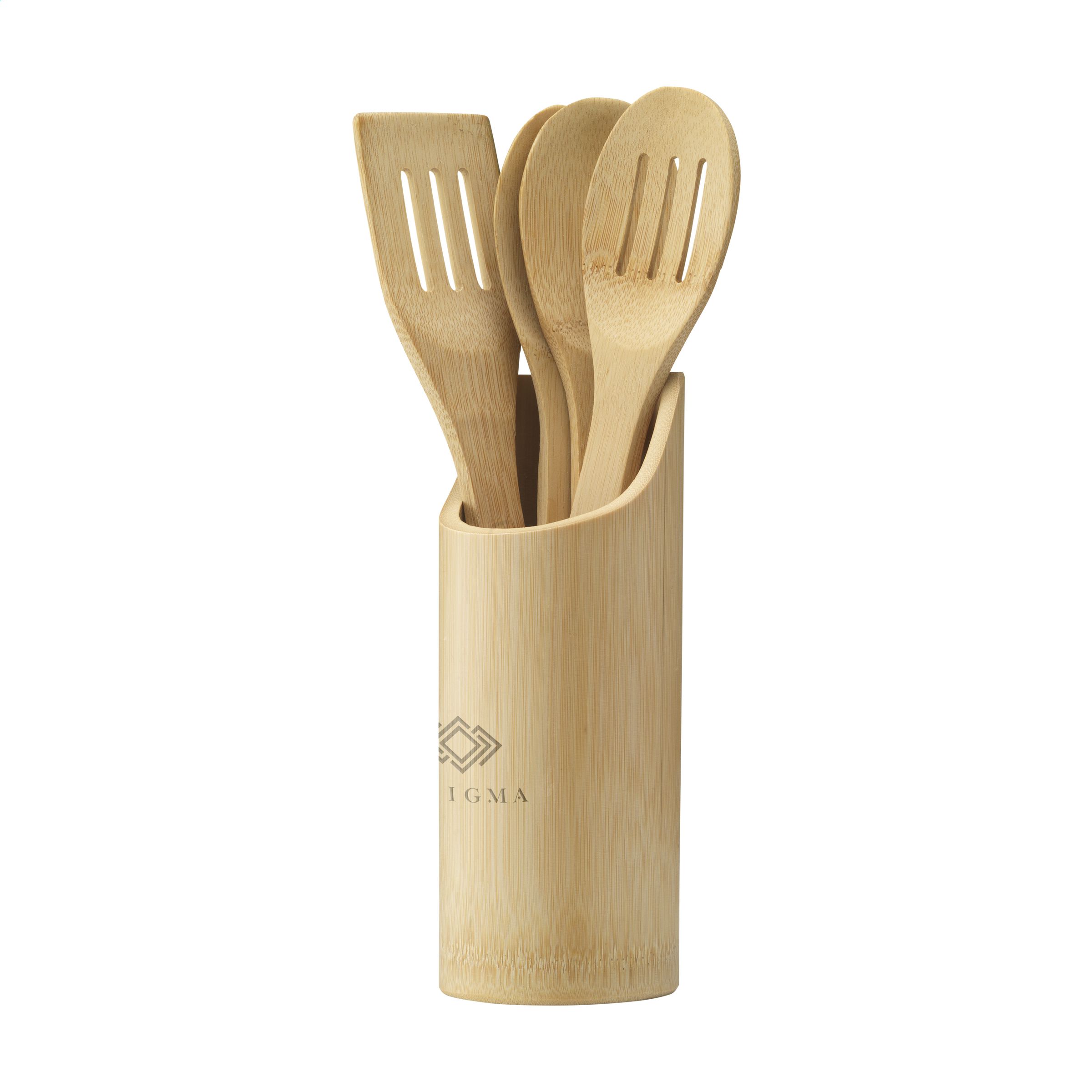 Juego de 4 utensilios de cocina de bambú con soporte - Mara