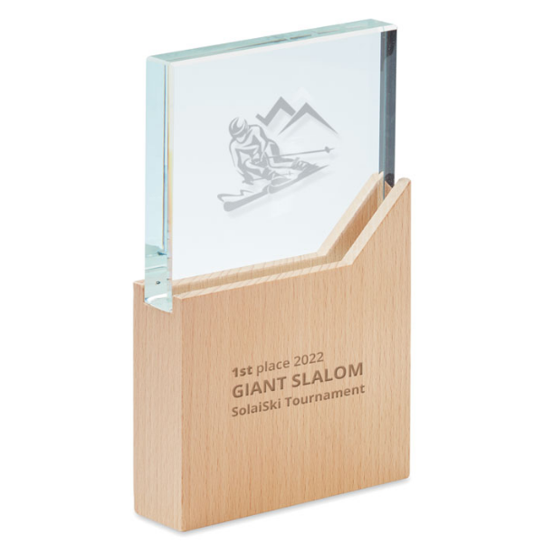 Placa Conmemorativa de Cristal sobre Base de Madera de Haya - Ojacastro