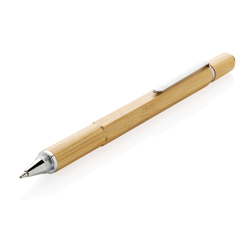 Bolígrafo multifunción de bambú con regla, nivel de burbuja, destornillador, punta de lápiz óptico y bolígrafo - Castañares de Rioja