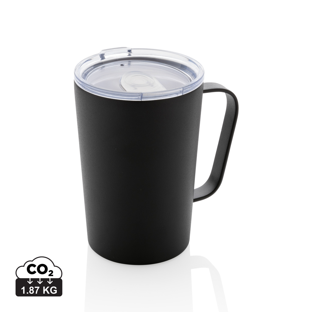 Taza Moderna de Acero Inoxidable Reciclado con Tapa Resistente a Derrames 420ml - Argamasilla de Alba