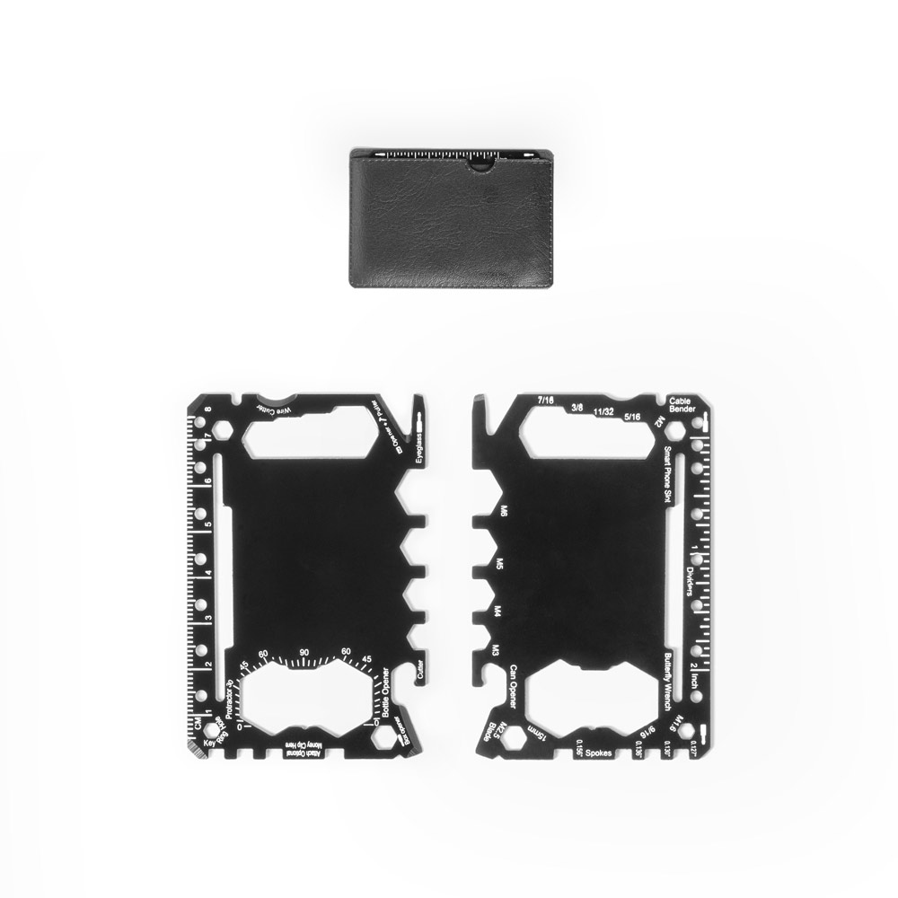 PEEBLES. Tarjeta multifuncional de acero inoxidable con 8 funciones