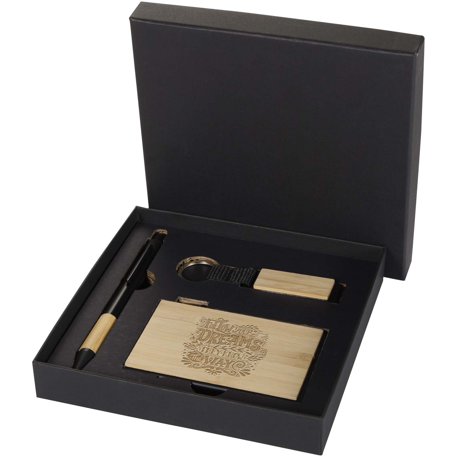 Bolígrafo Minka de aluminio reciclado RCS, llavero y tarjetero RFID juego de regalo