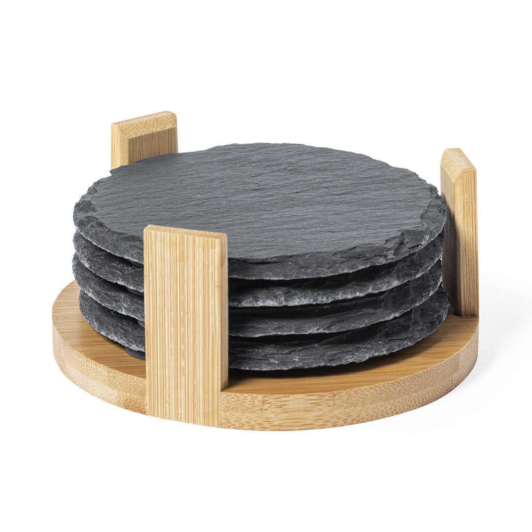 Posavasos de Pizarra Natural con Soporte de Bambú - El Grado