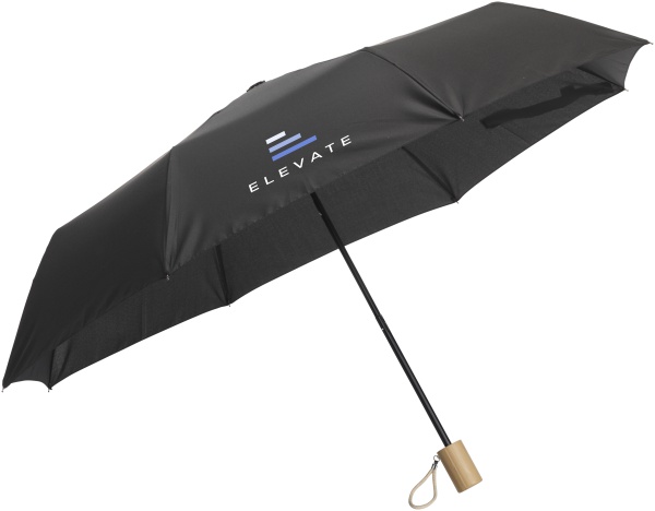 Paraguas plegable de poliéster RPET Pongee con empuñadura de bambú y bolsa de almacenamiento - Sotillo de las Palomas