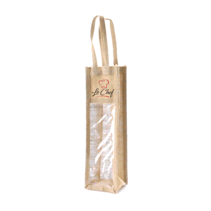 Bolsa de Yute Laminado para Botella de Vino con Ventana Transparente - Carballo