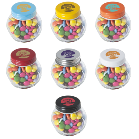 Pequeño frasco de caramelos con tapa de colores y Carletties - Vencillón