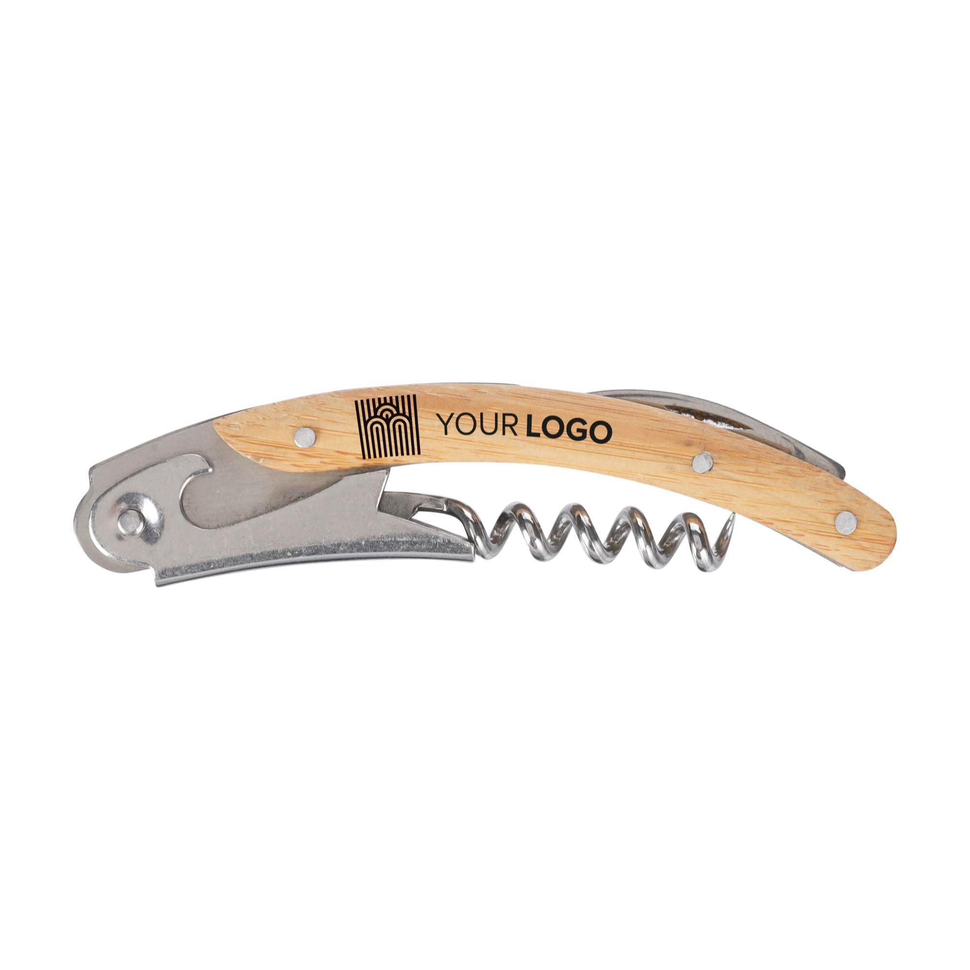 Corkscrew de Bambú Ecológico - El Saucejo impreso con logotipo
