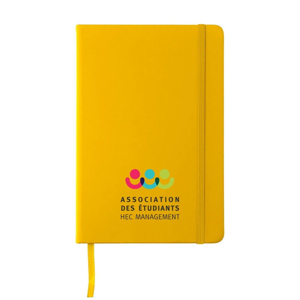 Cuaderno de PU con Cinta y Banda Elástica - Palma impreso con logotipo