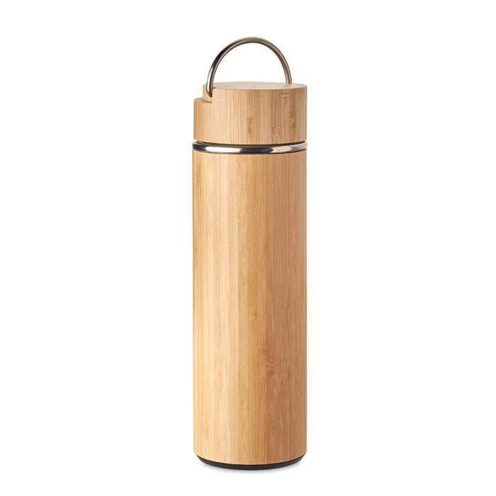 Una botella termo hecha de acero inoxidable con una doble pared revestida de bambú - Taxal - Viniegra de Abajo