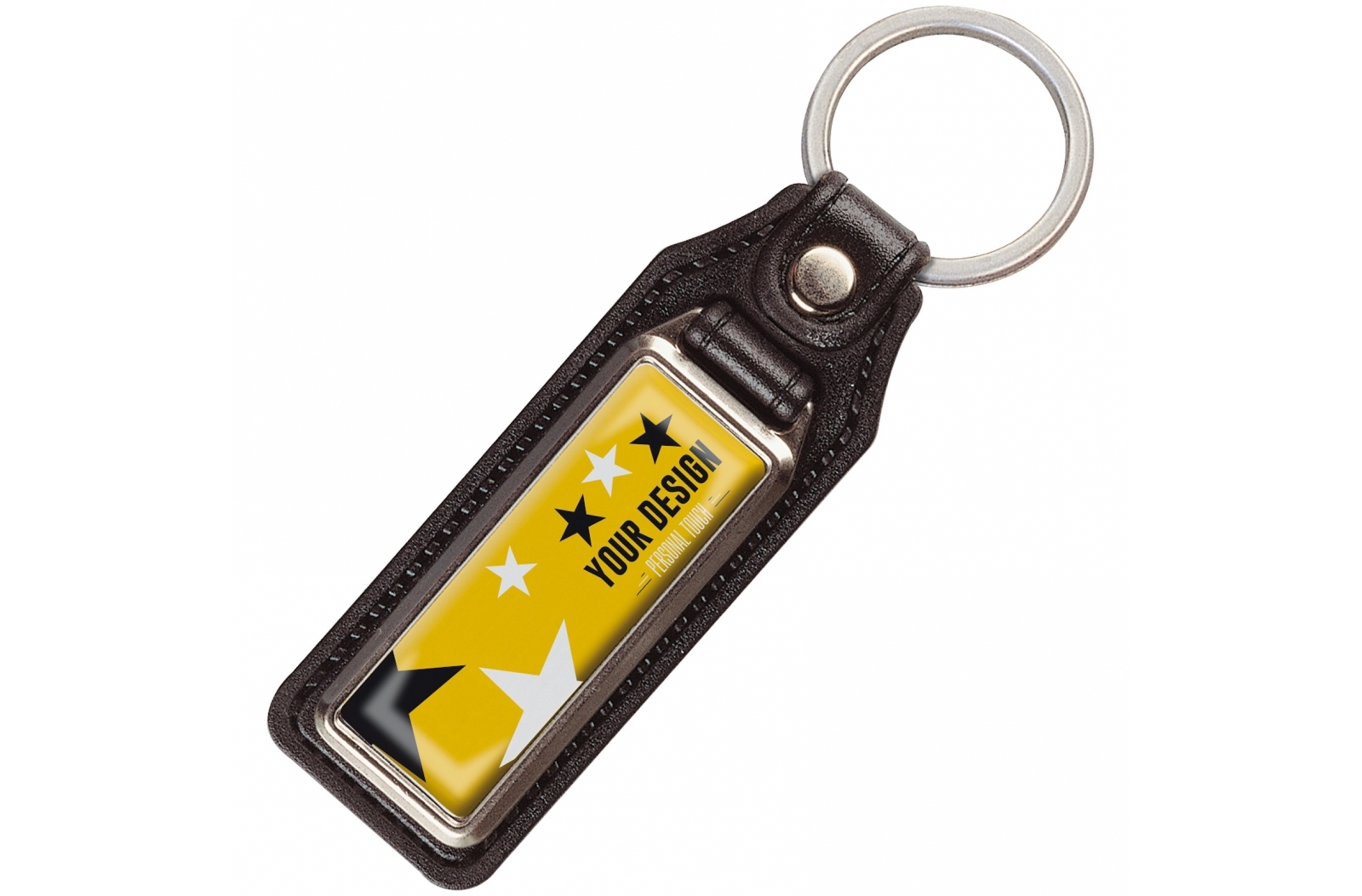 Llavero metálico rectangular con etiqueta de cuero - Santander