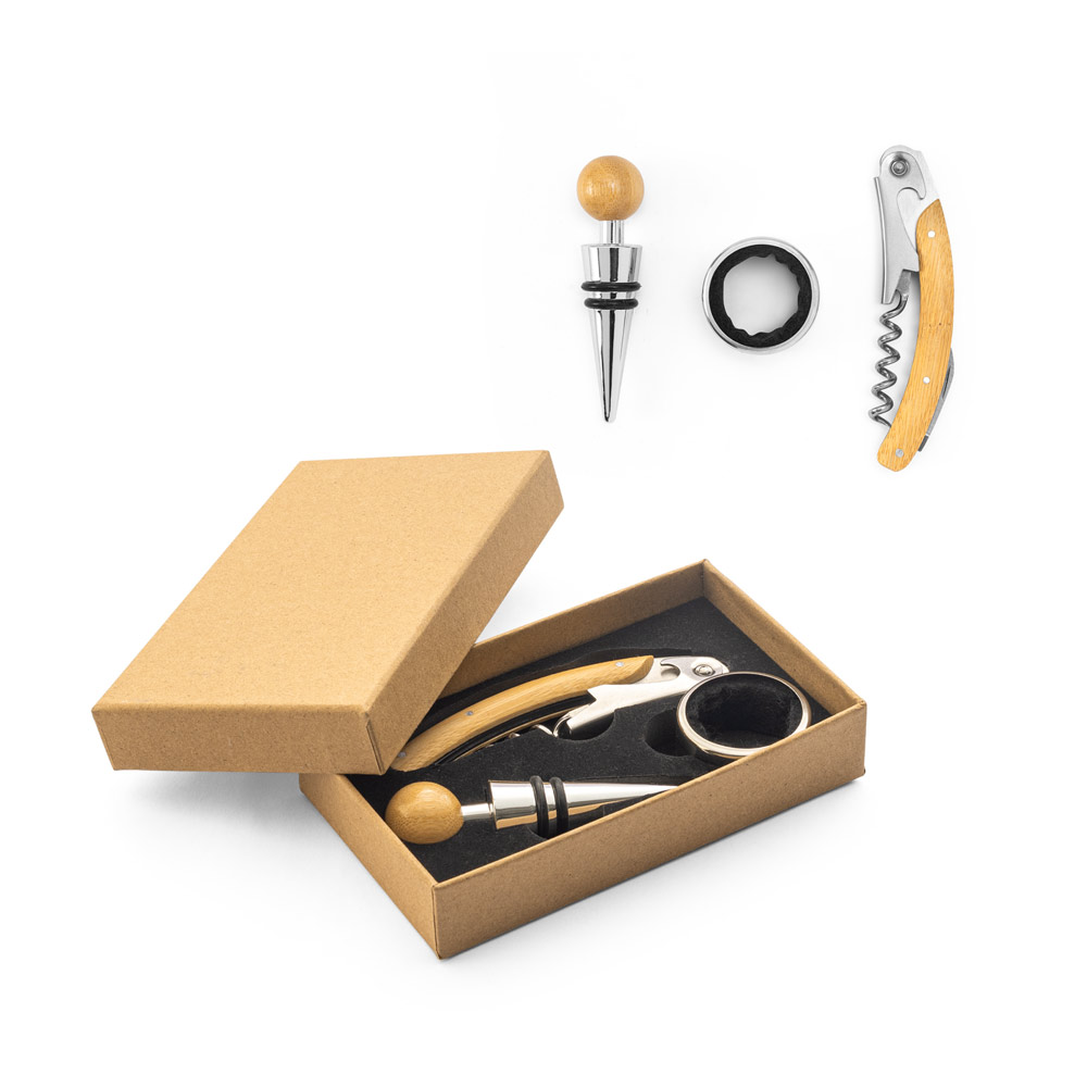 SAVORY. Set de vino de bambú y acero inoxidable