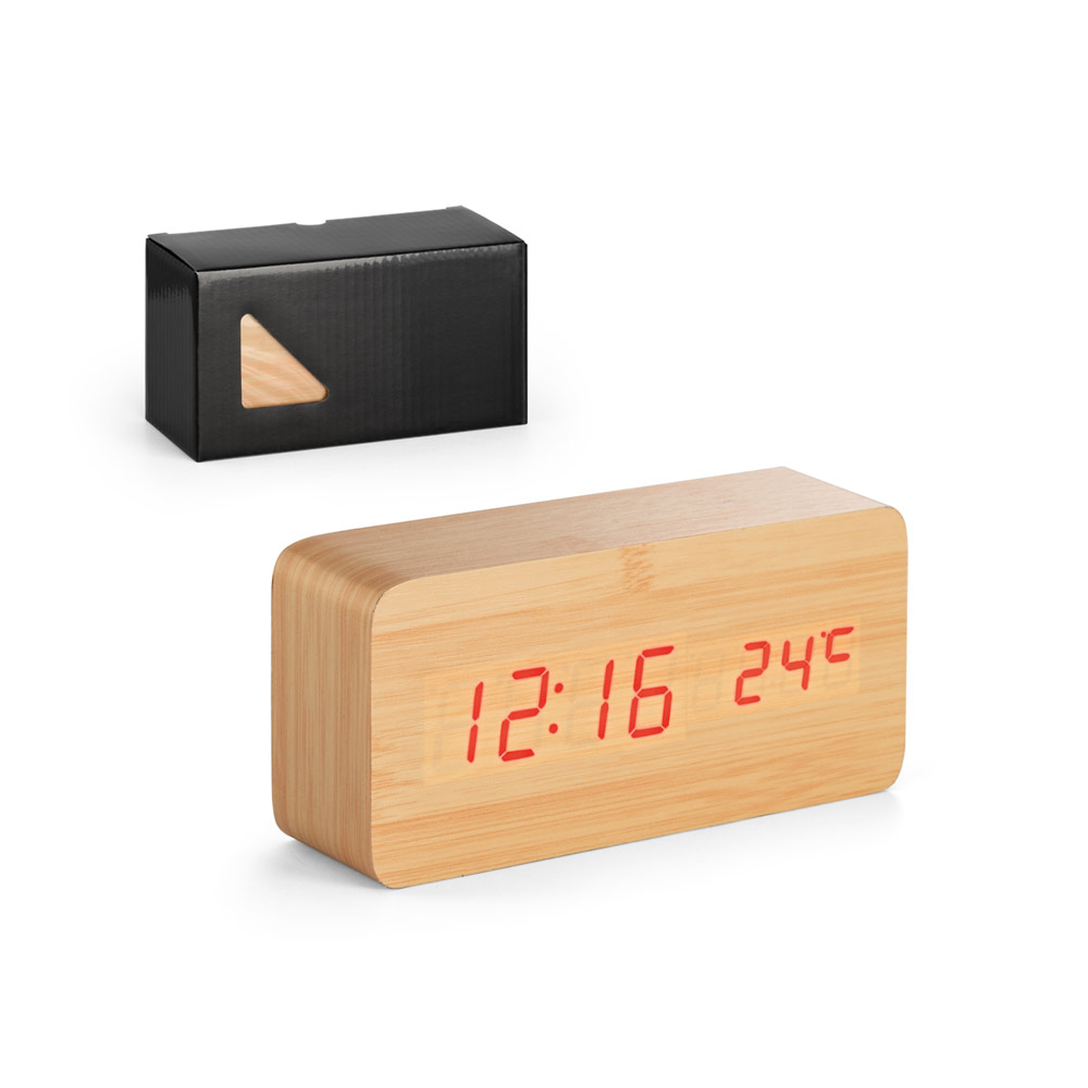 Reloj de mesa de MDF con calendario, alarma y termómetro - Kingskerswell - Narón