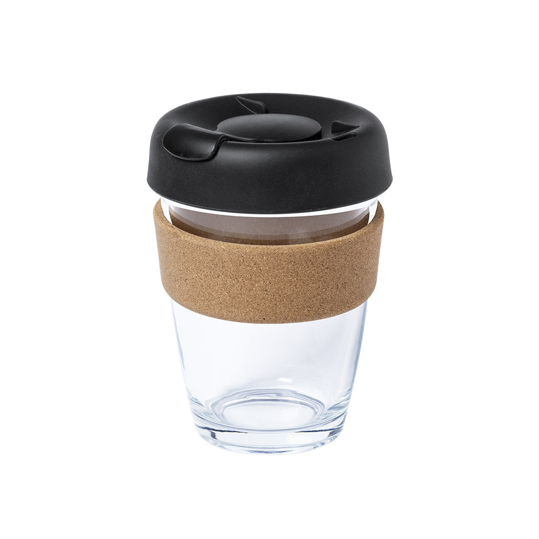 Taza de vidrio de borosilicato reutilizable con banda de corcho natural 350ml - Malón