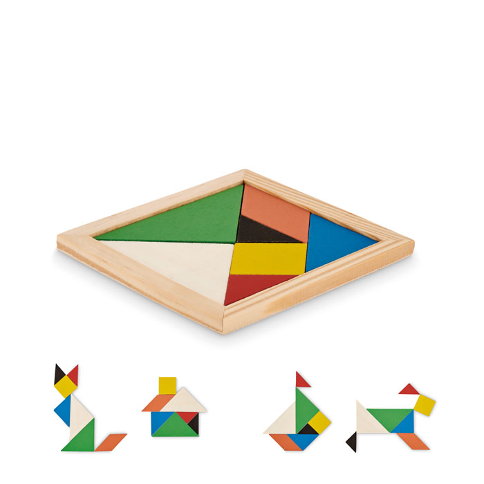 Juego de rompecabezas Tangram de madera coloreada - Alcoba