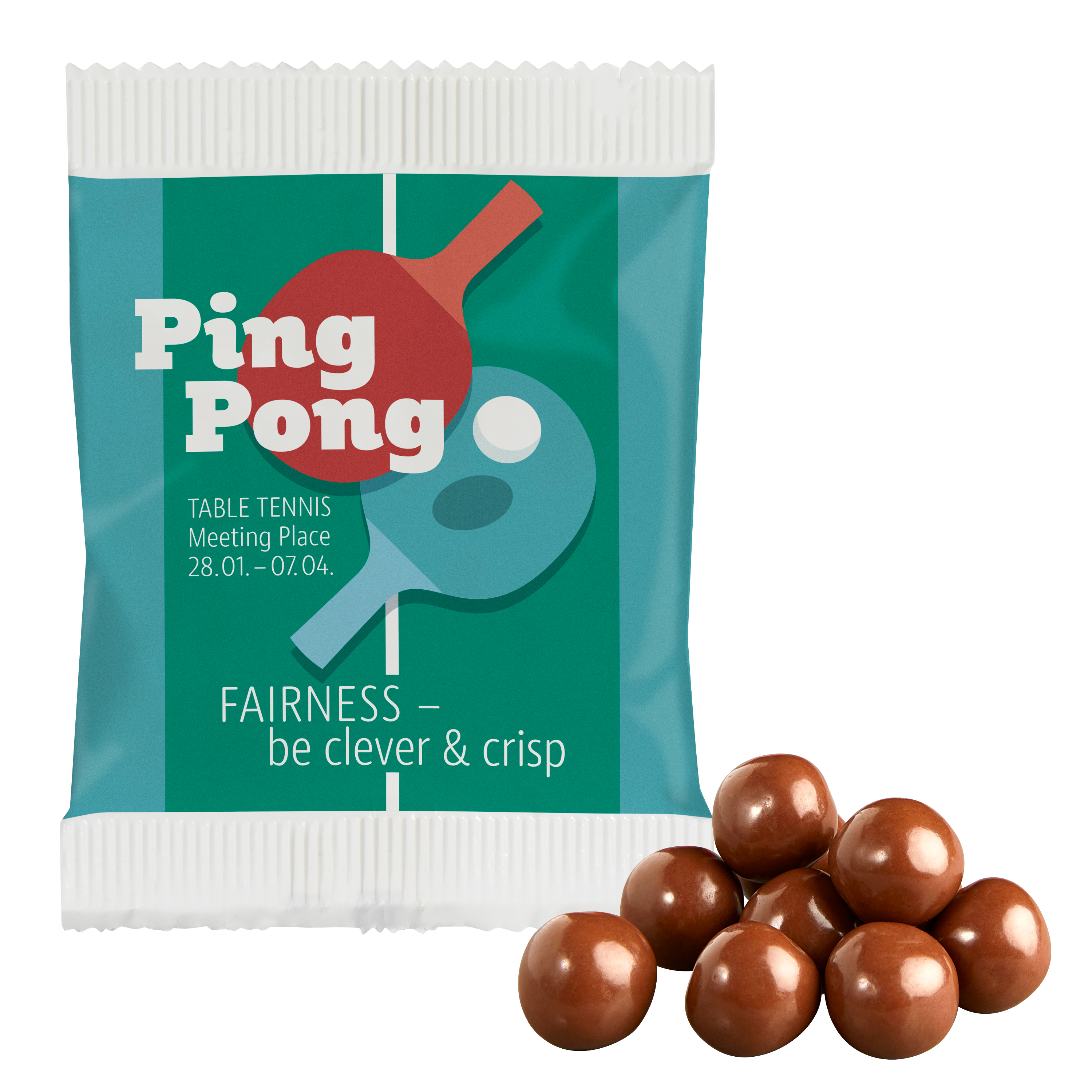 Bolas Crujientes de Chocolate - Iruraiz-Gauna impreso con logotipo