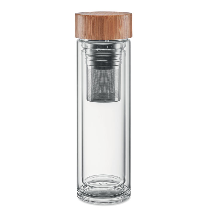 Botella de vidrio infusor de té con tapa de bambú - Palma 