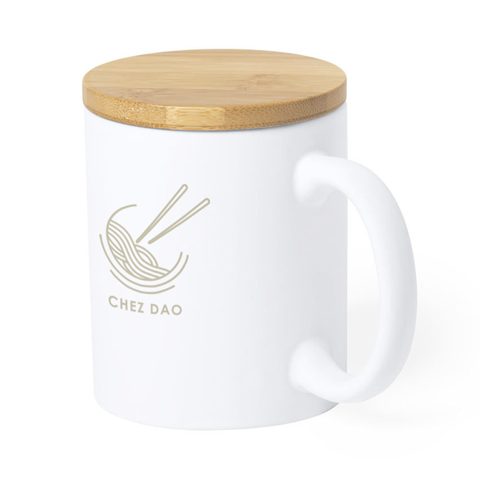 Taza de cerámica ecológica con tapa de bambú 370ml - Elda