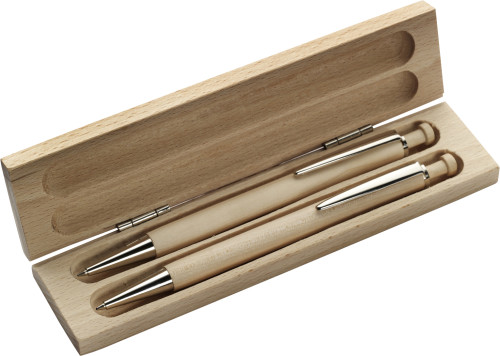 Juego de escritura de madera de arce con bolígrafo y lápiz mecánico - Los Cerralbos