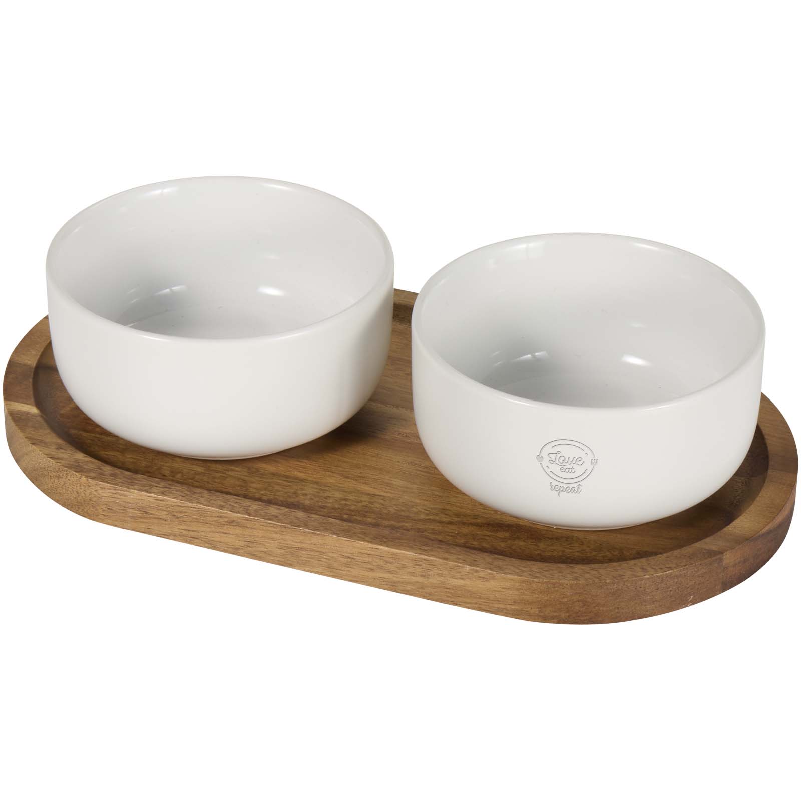 Bandeja de madera de acacia y set de cuencos de cerámica - Muros impreso con logotipo