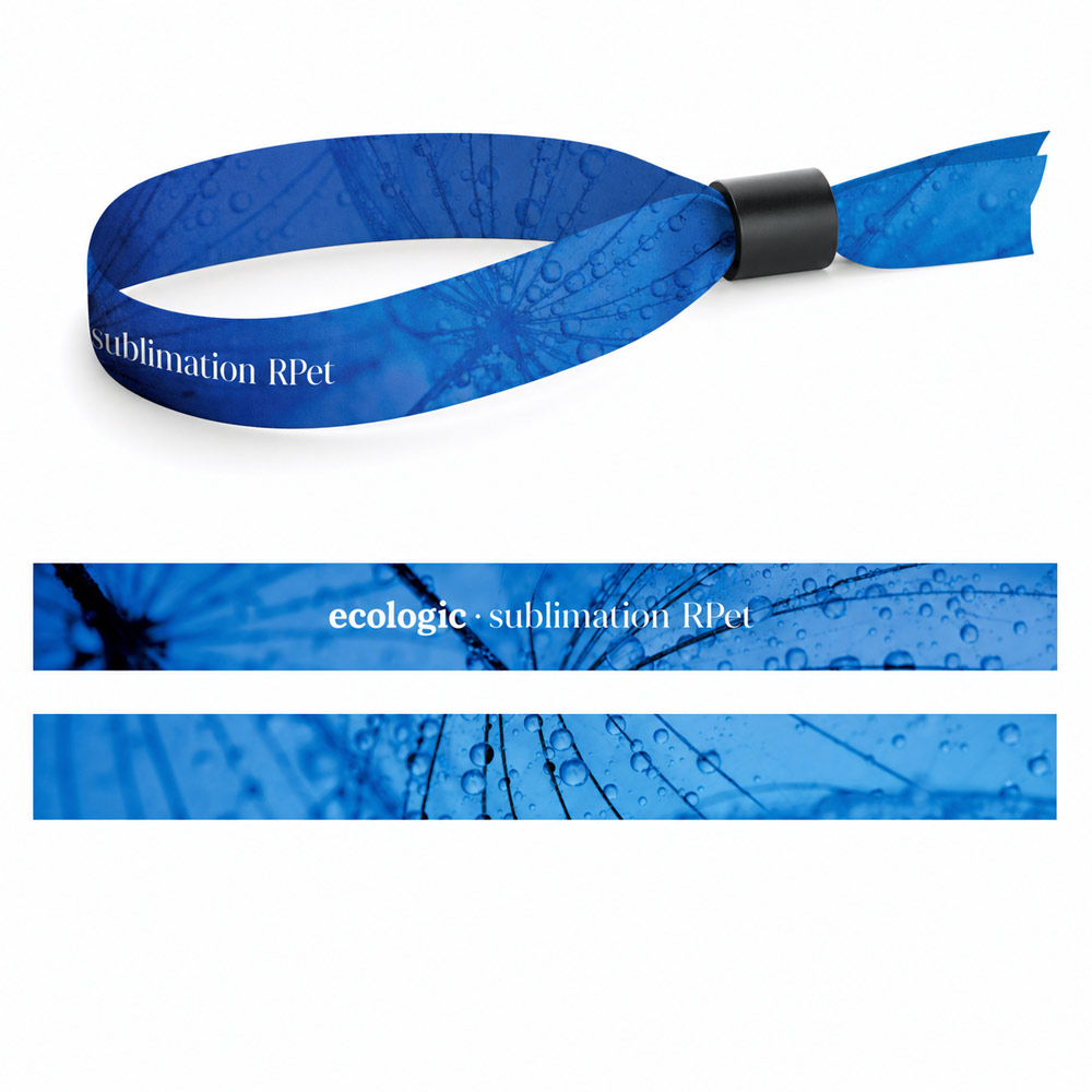 Muestra impresa de Lanyard SUBLIMATION Slim II (15 mm) pulsera hecha de poliéster reciclado (100% rPET)