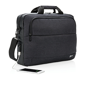 Bolsa para portátil de poliéster en dos tonos con puerto de carga USB - Tavèrnoles