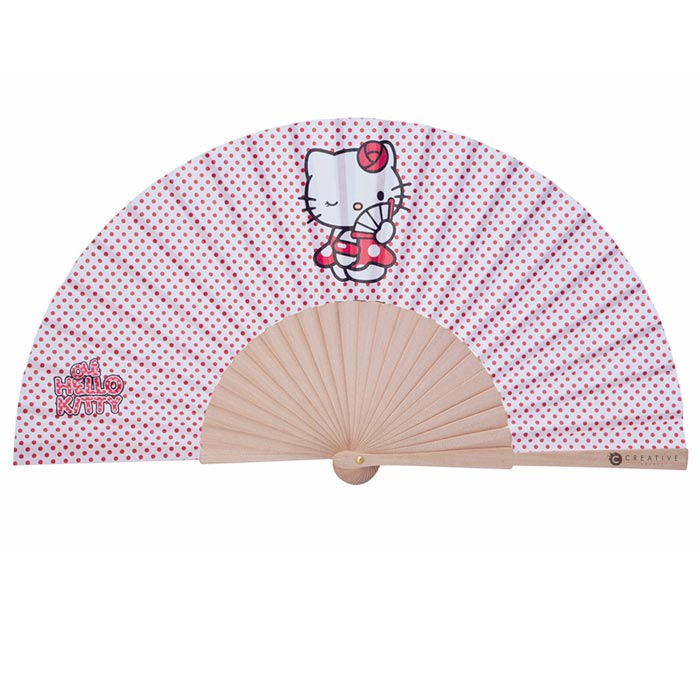 Abanico de Diseño de Tela de Madera Natural de Hello Kitty - Arroyo del Ojanco