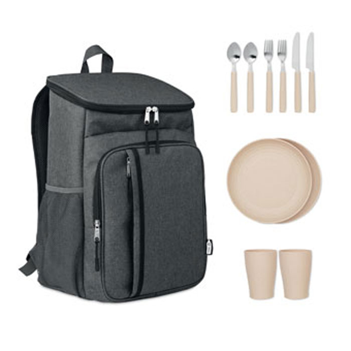 Mochila de picnic refrigerante en RPET 600D de dos tonos con accesorios de mesa - San Sebastián de los Reyes