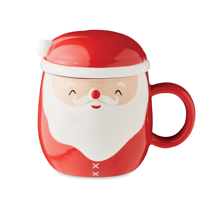 Taza de Cerámica Decorada con Santa Claus y Tapa - Villanueva de Huerva