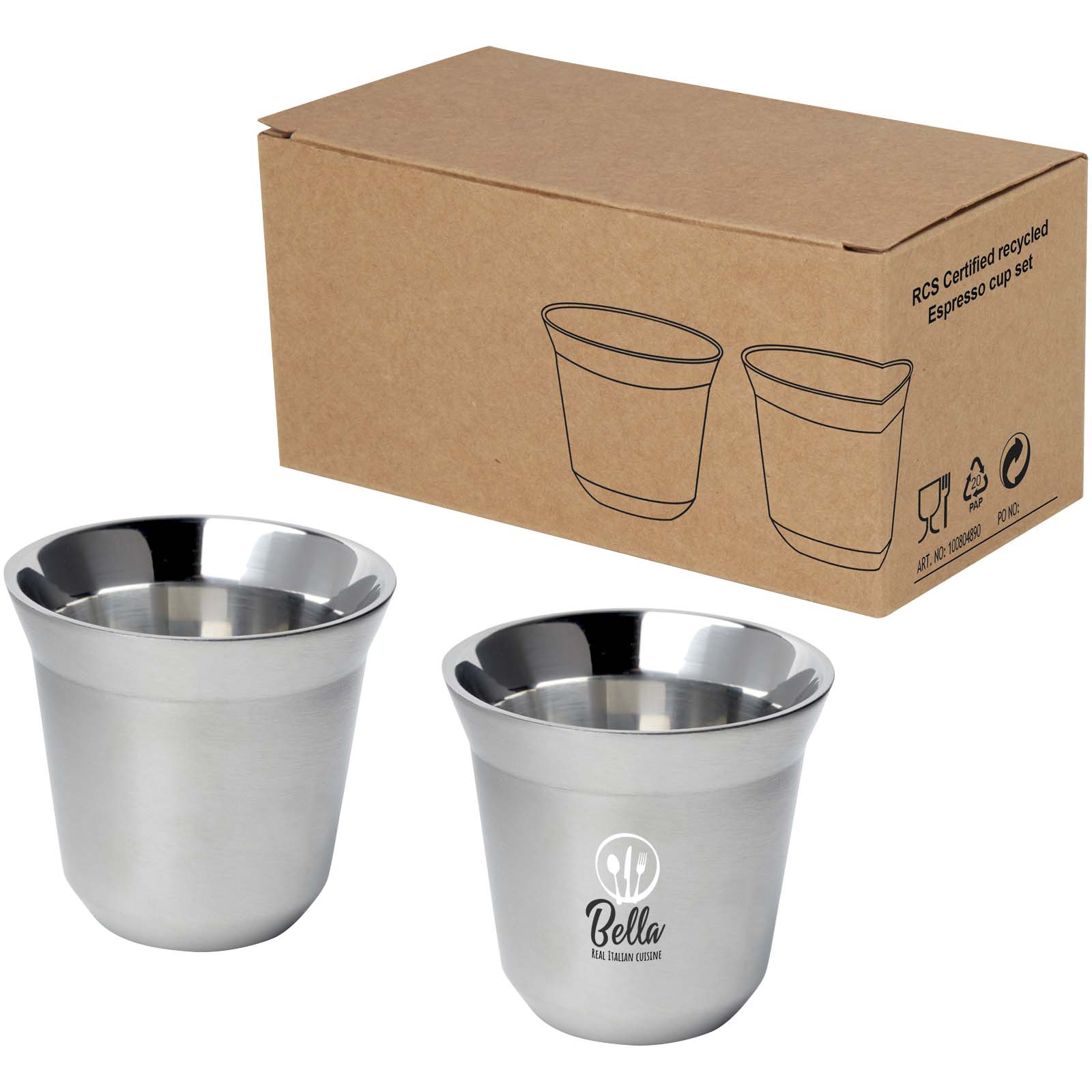 Juego de tazas de espresso de acero inoxidable certificado RCS de 80 ml Duo