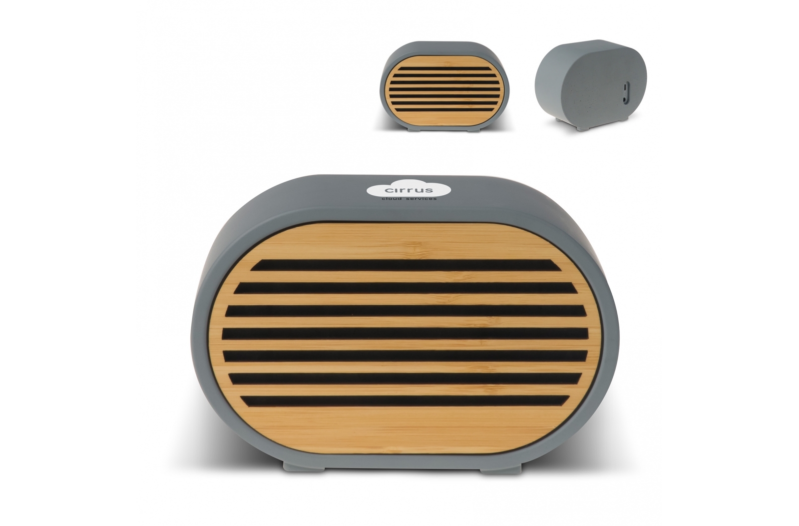 Altavoz inalámbrico de 5W y cargador con carcasa de piedra caliza y hormigón y diseño frontal de bambú - Monistrol de Montserrat