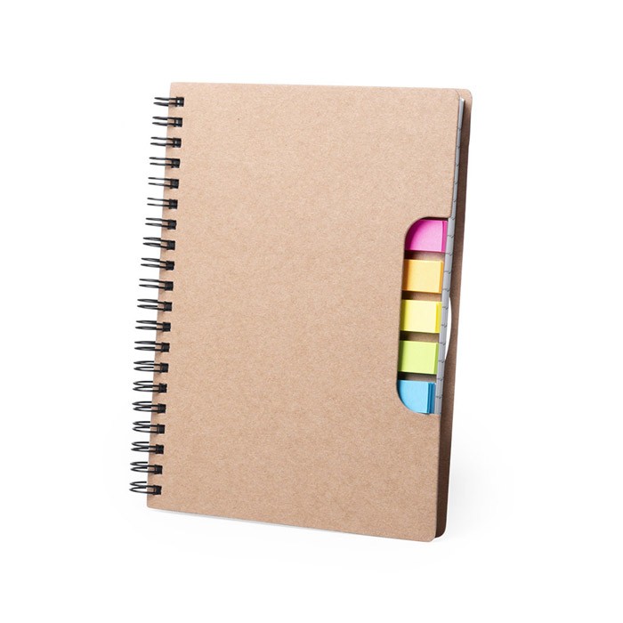Bloc de notas de anillas de cartón reciclado con notas adhesivas - Coín