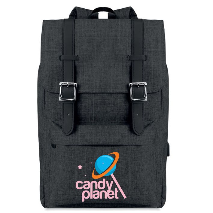 Mochila para portátil de poliéster en dos tonos 600D con cable de carga USB - Elche