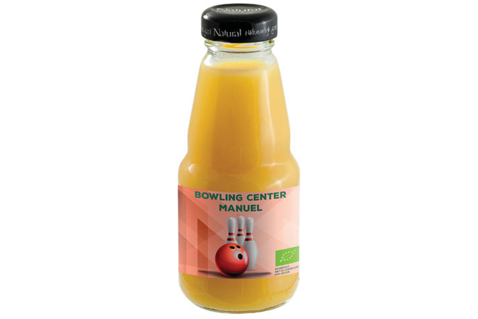 Jugo de naranja en una botella de vidrio de 200ml con tapa negra - East Coker - Pedro Muñoz