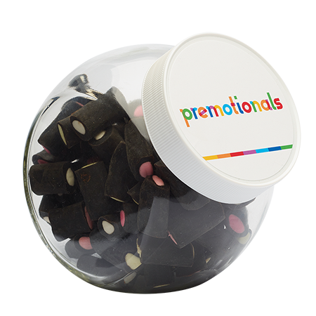 Tarro para dulces de 870ml con tapa de plástico blanco y etiqueta a todo color - Paradas