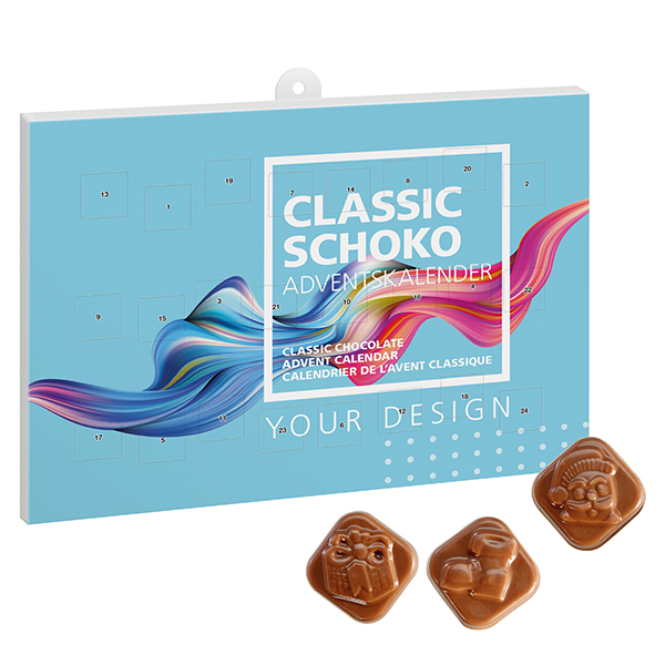 Calendario de Adviento de Chocolate Clásico en Horizontal - A Laracha impreso con logotipo