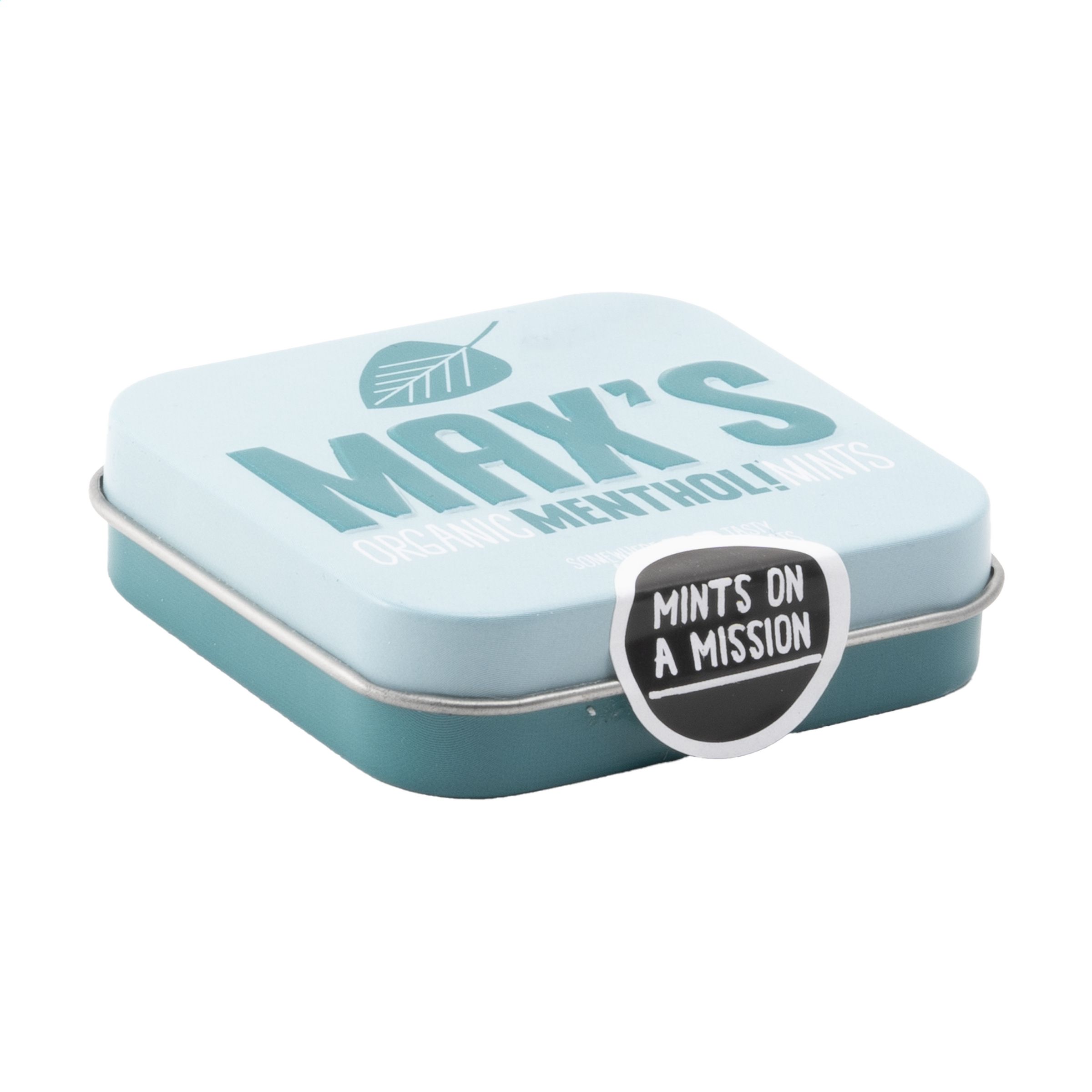 Mentas de mentol orgánicas de Max's Mints en lata de aluminio recargable - Almudévar