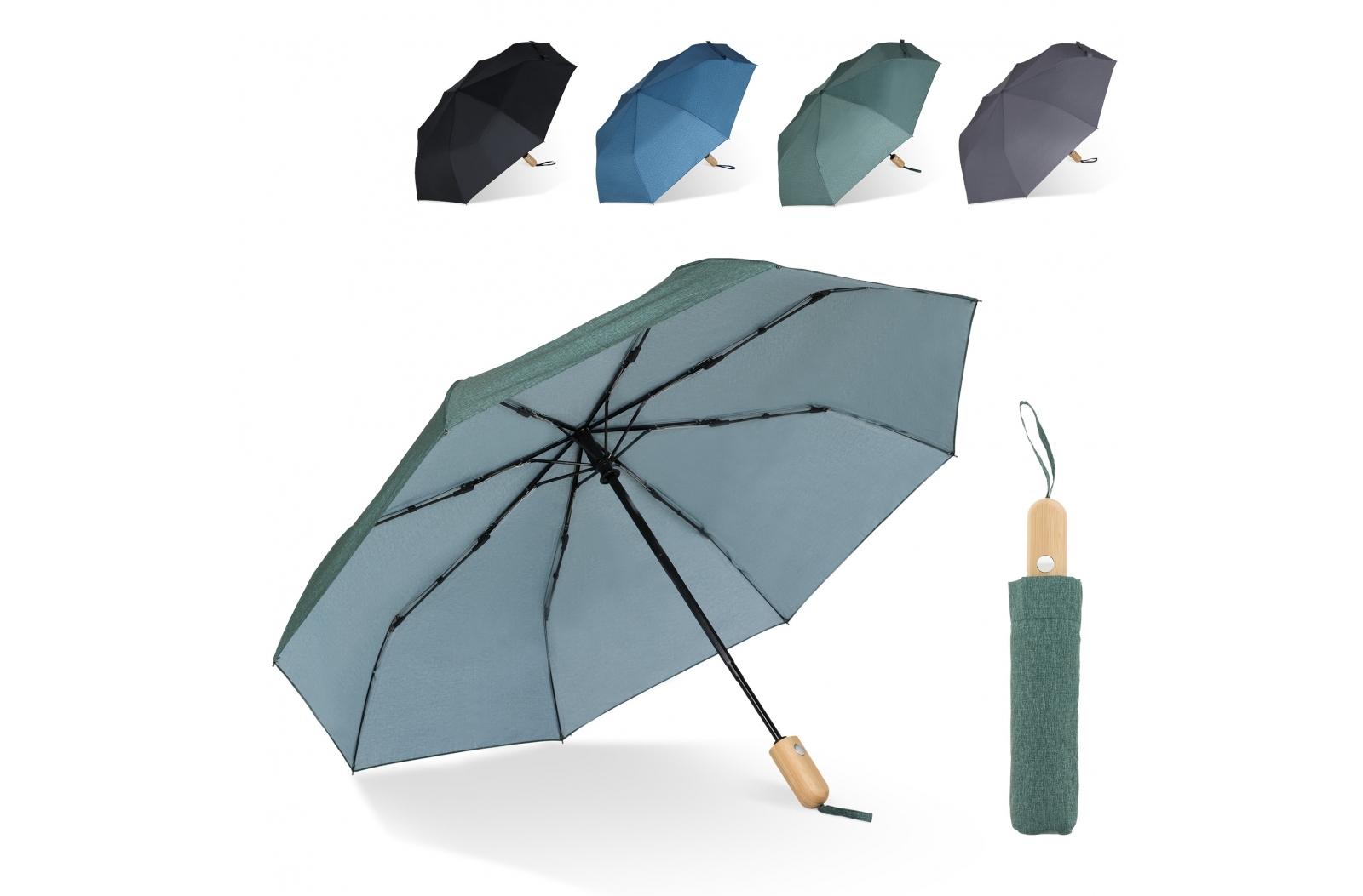 Paraguas de fibra de vidrio R-PET con mango de madera real - La Campana