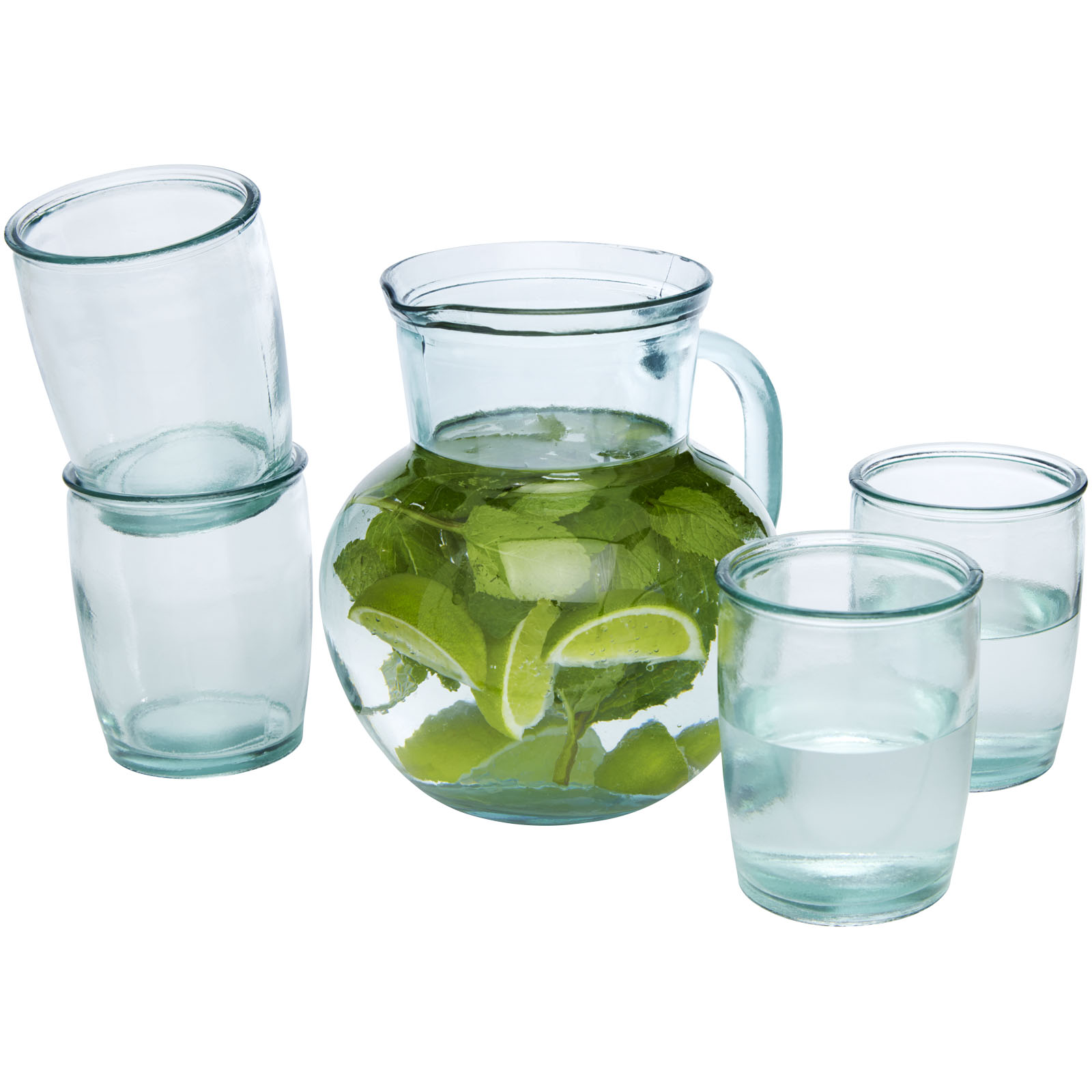 Juego de 5 piezas de frascos y tazas de vidrio reciclado - La Villa de Don Fadrique