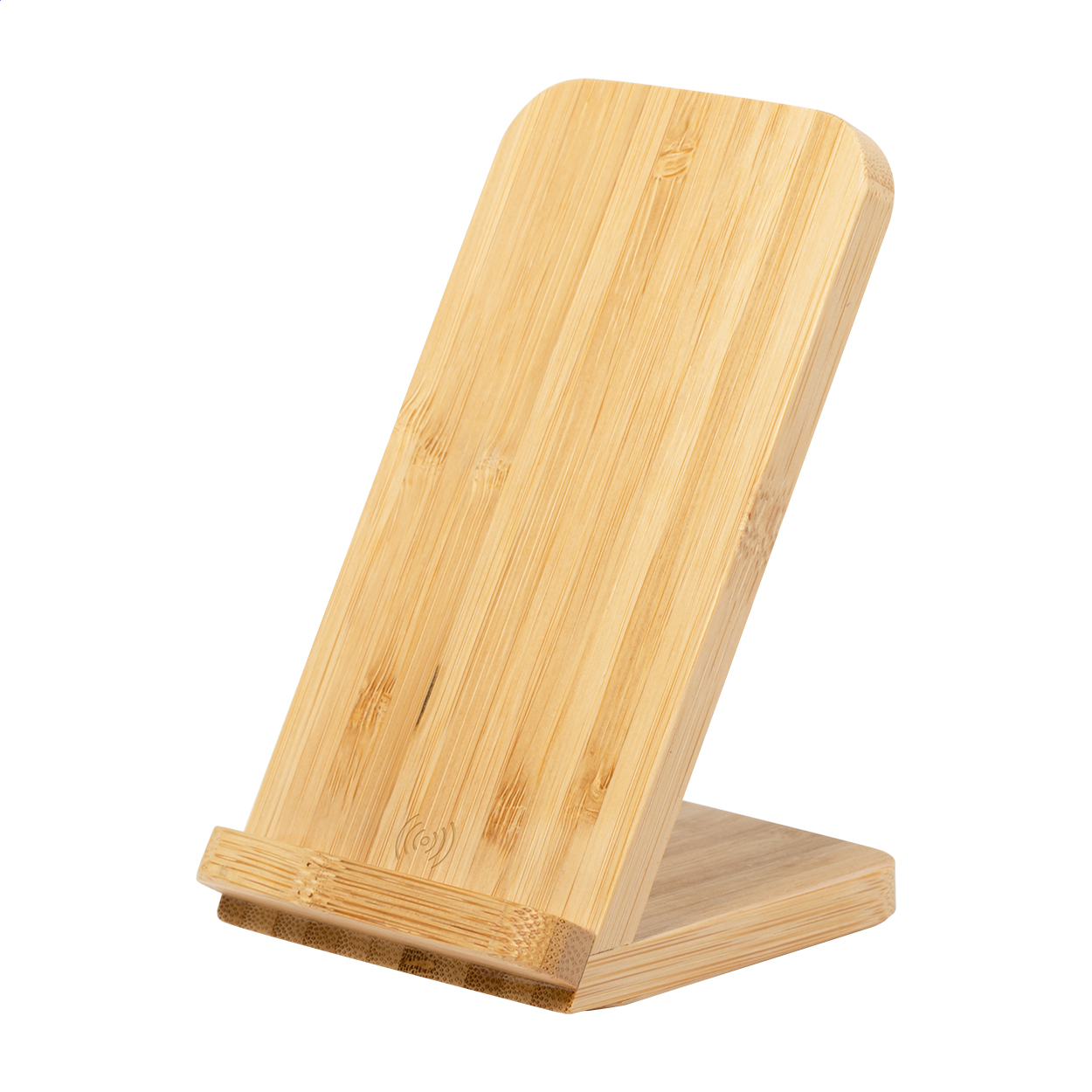 Cargador inalámbrico de bambú - Villar de los Navarros impreso con logotipo