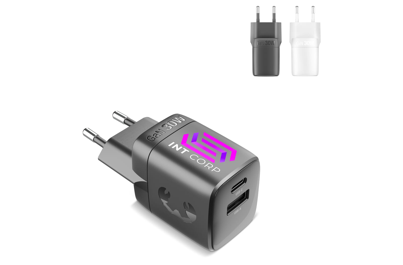 Cargador Rápido de 30W Dúo GaN - Arroyo del Ojanco impreso con logotipo