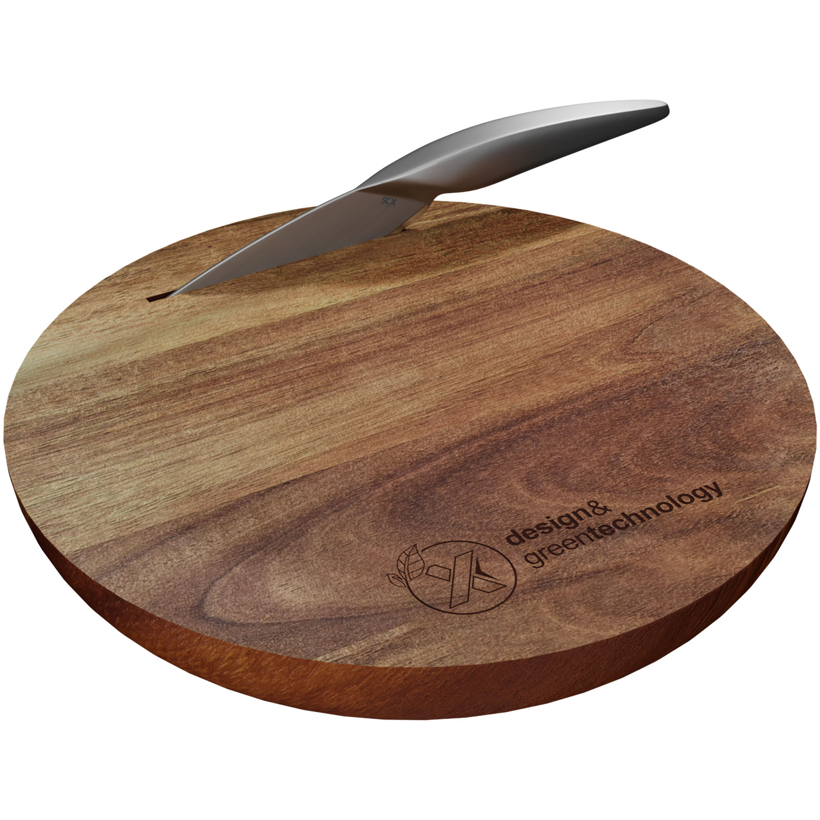 Conjunto de tabla de cortar y cuchillo de madera de acacia elegante - El Madroño impreso con logotipo