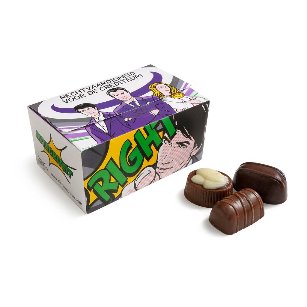 Chocolates belgas en caja personalizada impresa - Peal de Becerro