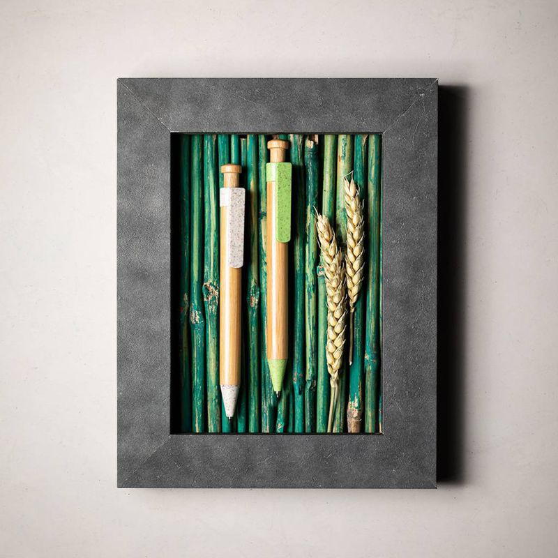 Bolígrafo de madera de bambú de la línea Nature con componentes de paja de trigo - Tembleque
