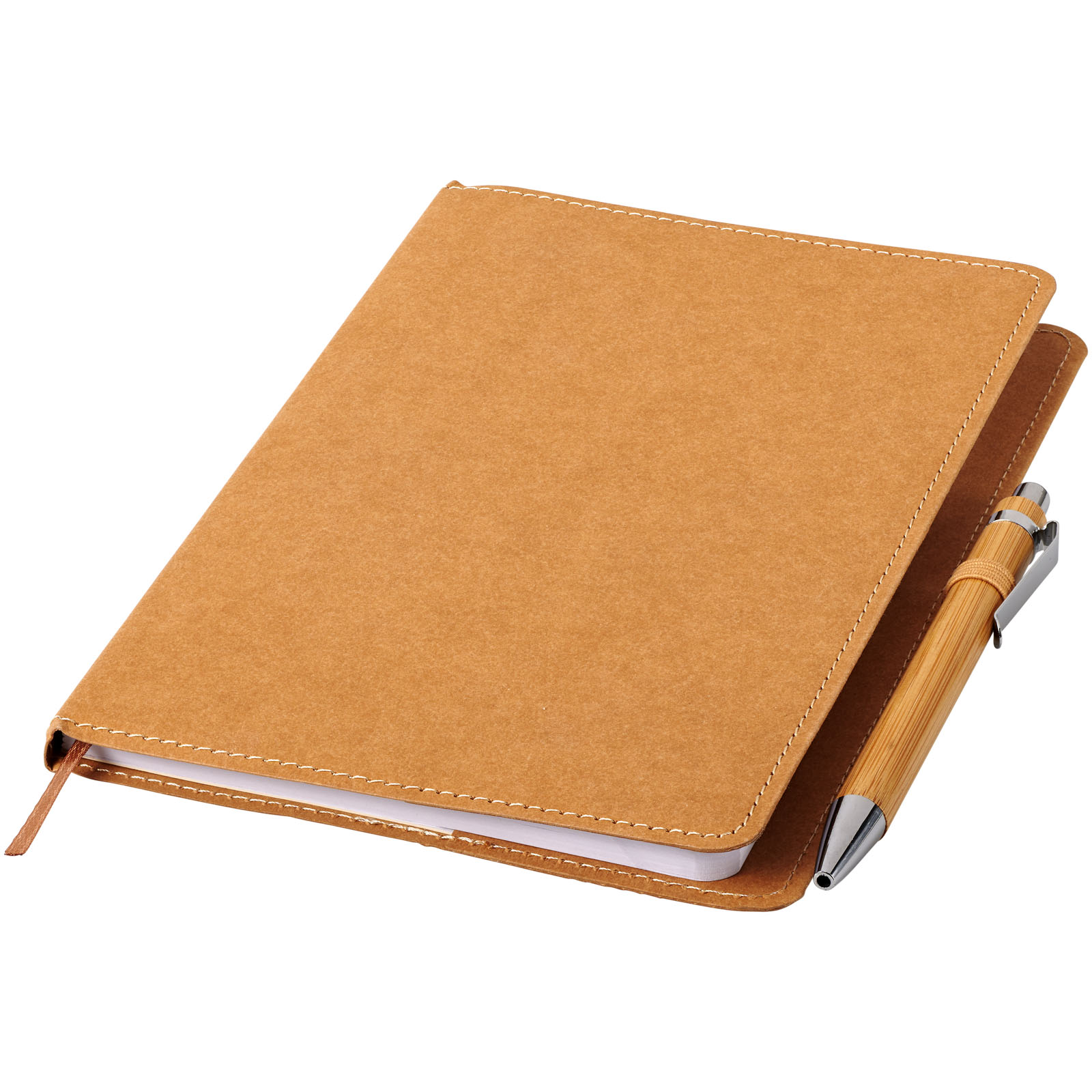 Cuaderno con cubierta de material kraft lavable y bolígrafo de bambú - Alcaudete