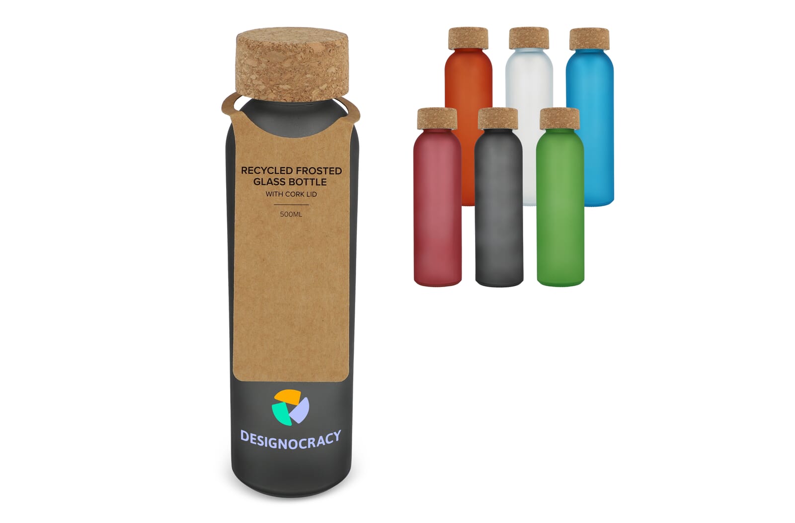 Botella de vidrio reciclado con acabado escarchado y tapa de corcho 500ml - Burgos