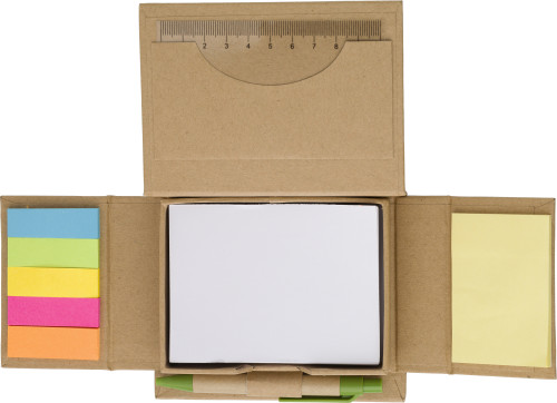 Set de papelería con soporte para memos, regla de plástico, notas adhesivas, bloque de notas y bolígrafo de tinta azul - Illán de Vacas