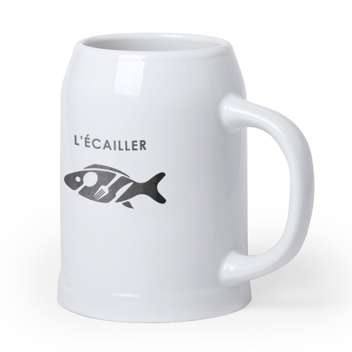 Elegante Taza de Cerveza de Cerámica Blanca 700ml - Berceo