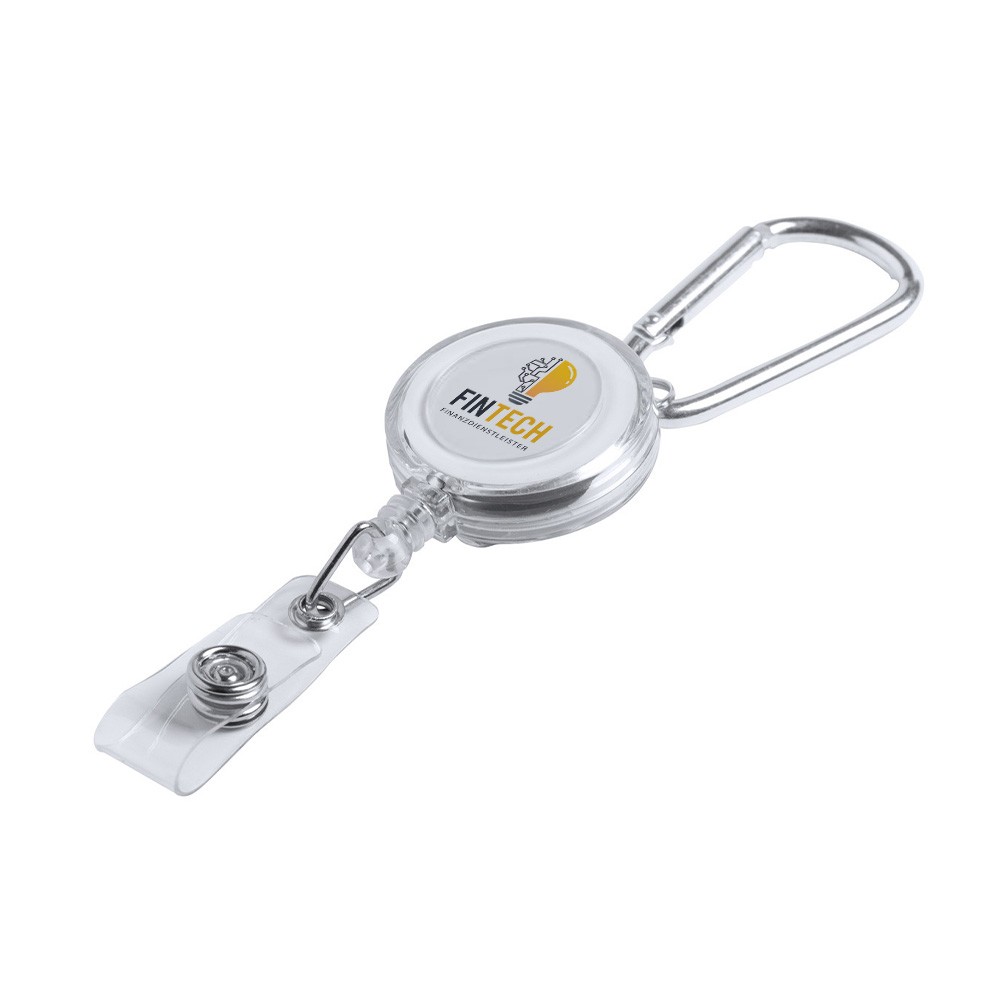 Portaidentificación Retráctil de Mosquetón - Mancor de la Vall impreso con logotipo